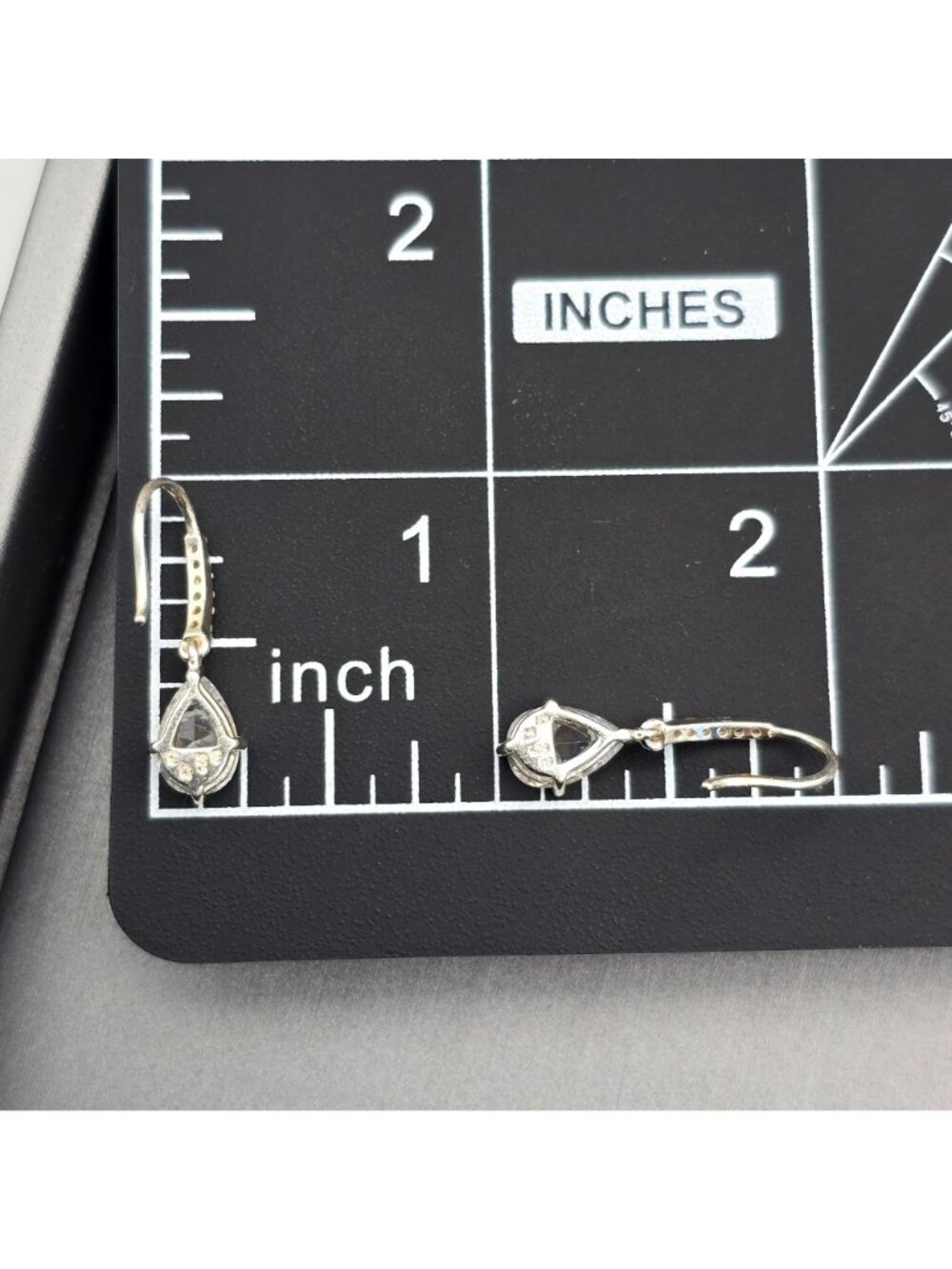Sterling Silver Pear Cut Cubic Zirconia Dangle Earrings 1" Pave Teardrop Jewelry - Picture 10 of 10